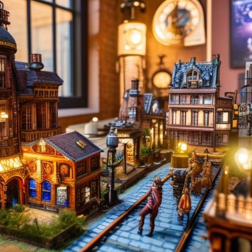Steampunk City Miniature Diorama in 4K