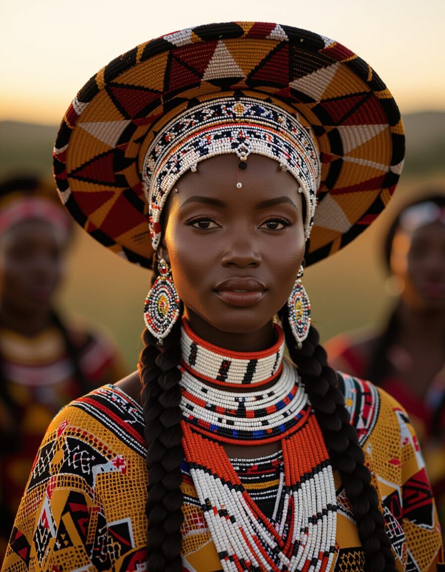 Zulu Woman in Isicholo Hat: Traditional South African Portra...