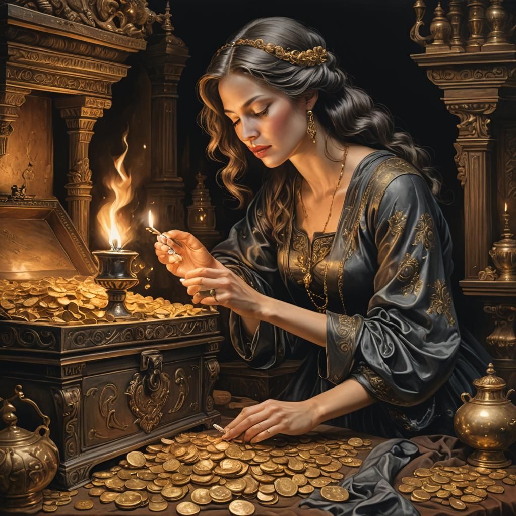 Treasure Chest Lit by Candlelight in Charcoal Style