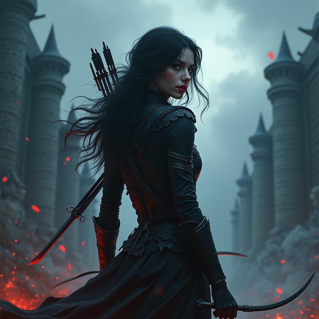 Mystical Warrior-Healer in Dark Fantasy Landscape