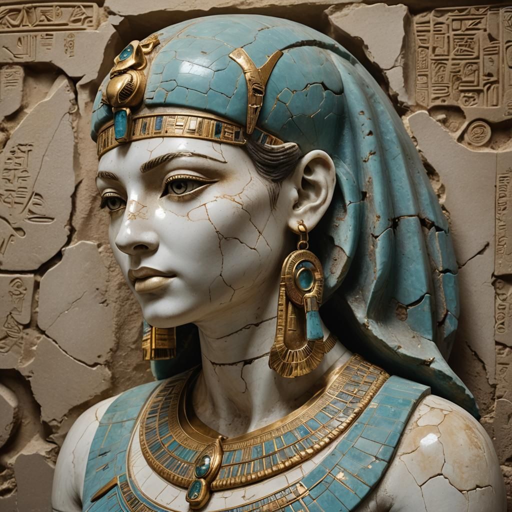 the close up head of an Egyptian female phaero