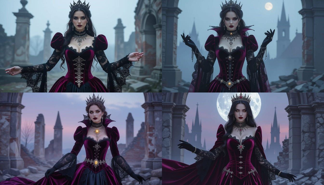 Gothic Vampire Queen in Decayed Cathedral