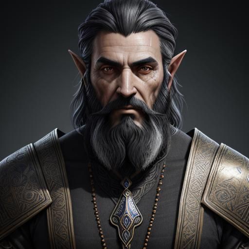 Dwemer Elf with Braided Beard, Detailed Fantasy Art