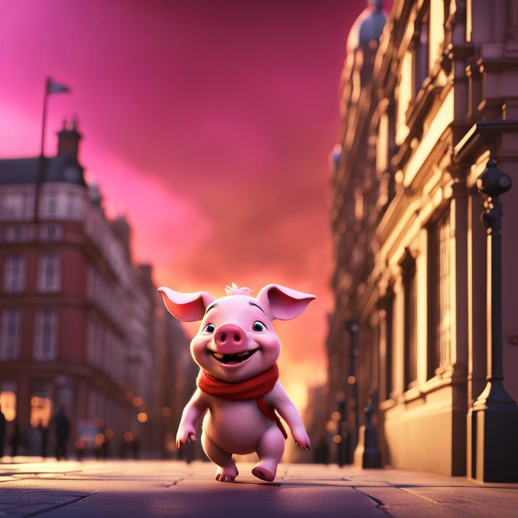 Piglet's London Adventure: 3D Digital Art