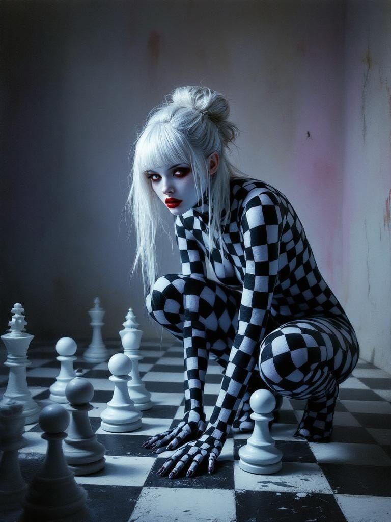 Surreal Checkered Figure in Mimeograph Style