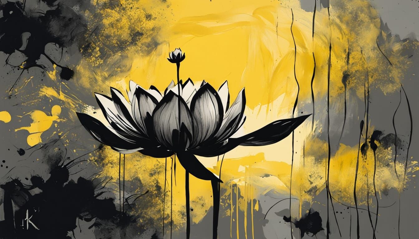 Expressionist Ink Sketch of a Dissolving Lotus Flower