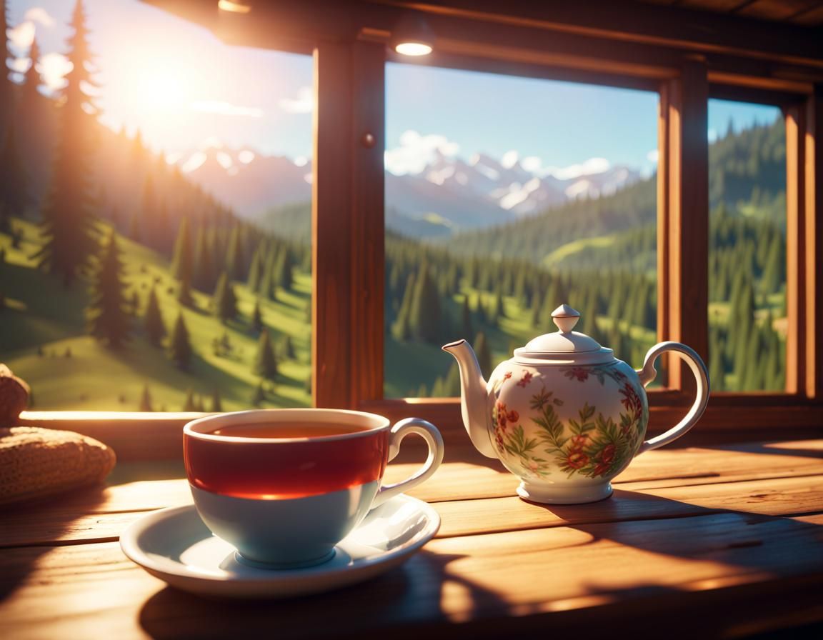 Teacup View: Cabin Overlooking Green Mountains in 3D