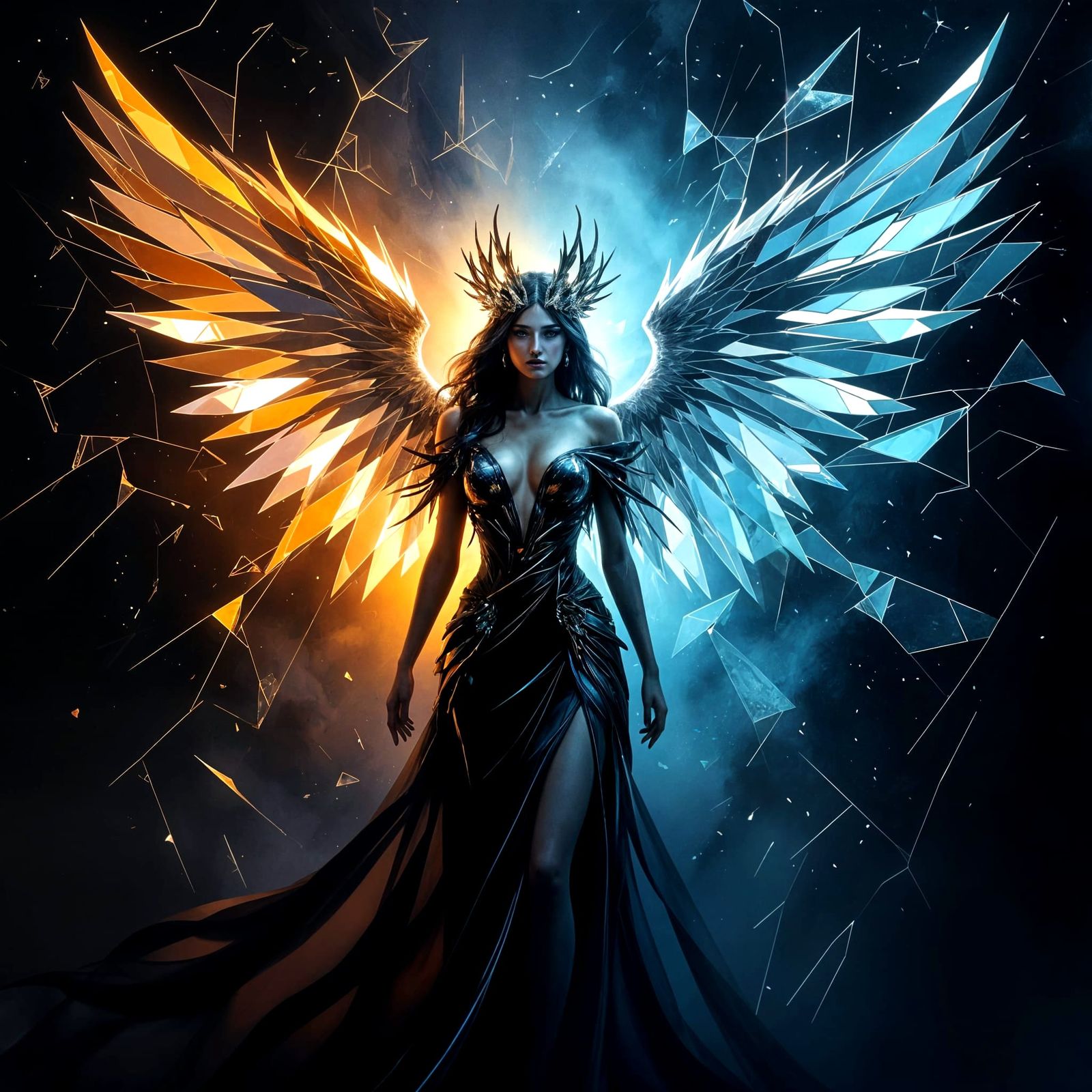 Enigmatic Angelic Figure in Cosmic Darkness