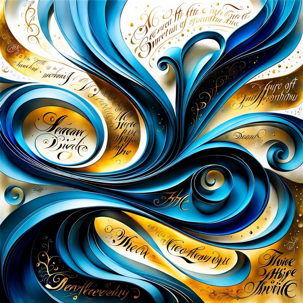 Elegant Calligraphy Art with Golden Ink and Pastel Accents