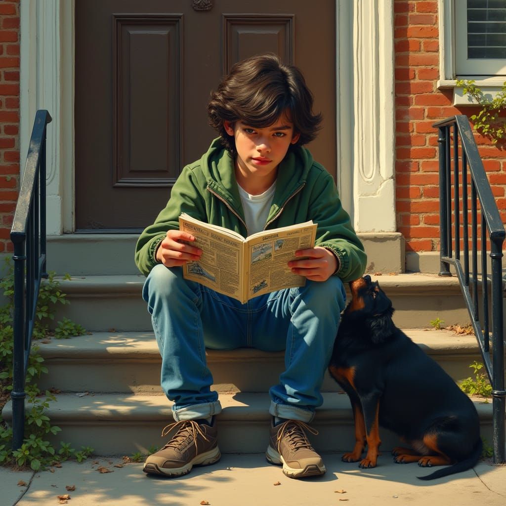 Photorealistic Portrait of a Young Man Reading Comics