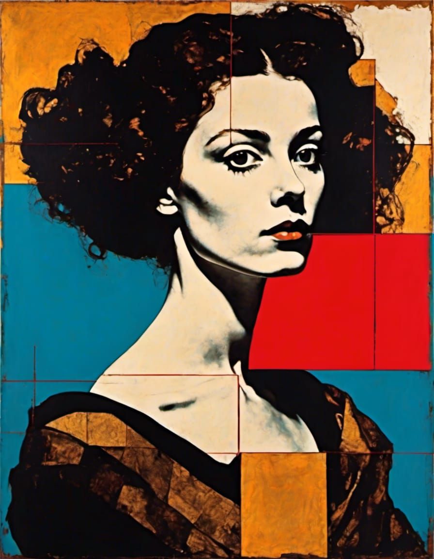 Neo-Expressionist Woman Altarpiece in Pop Art Style