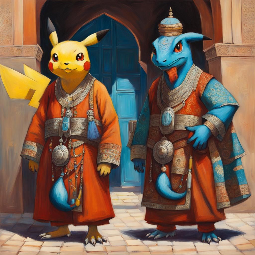 Pokemon Characters in Moroccan Dress, Oil Painting