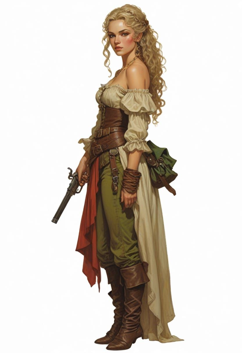 18th Century Pirate Maiden in Snowwhite Dress