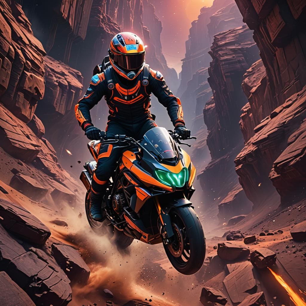 Neon Racer Drifting Through Space Canyons