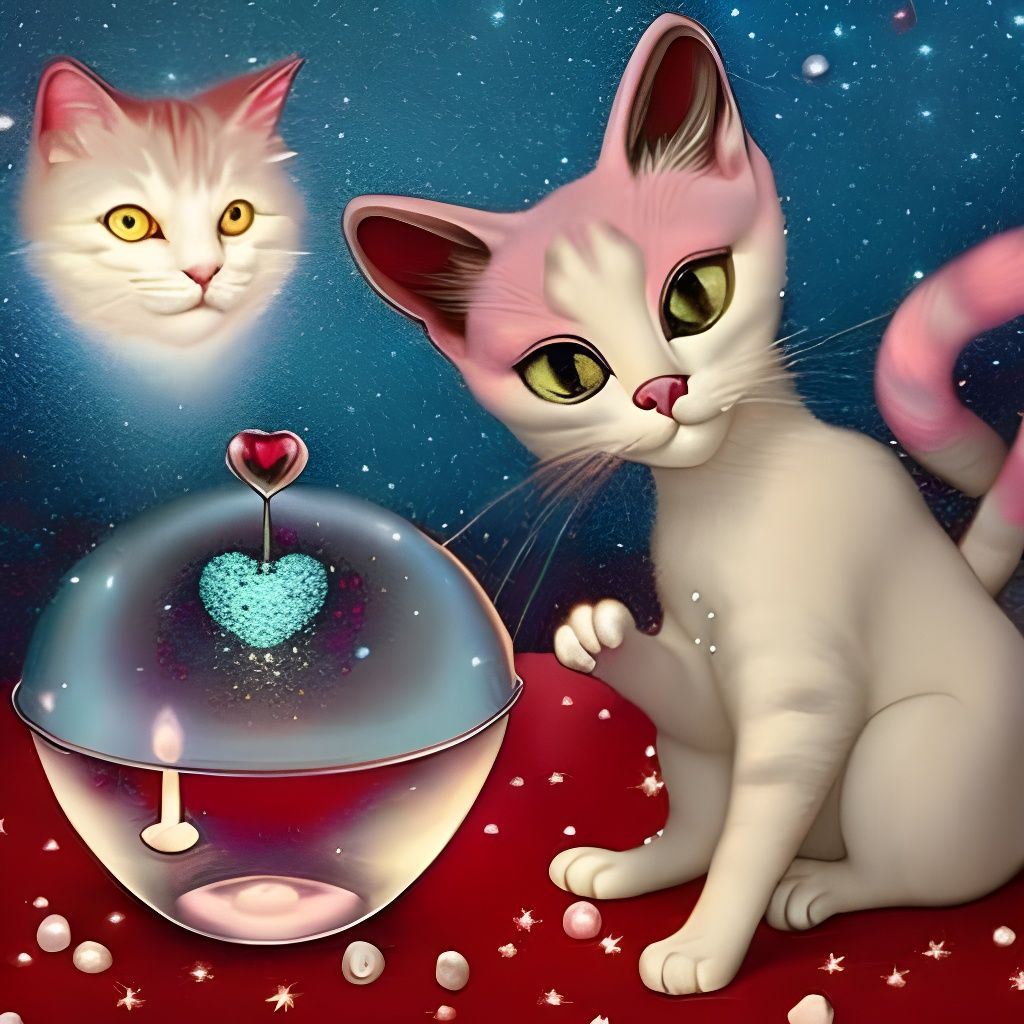 Mystical Valentine's Cat Reading Crystal Ball
