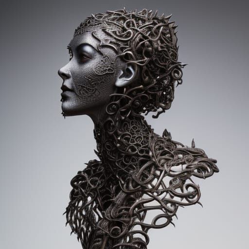 Detailed Metal Sculpture of a Female Necromancer