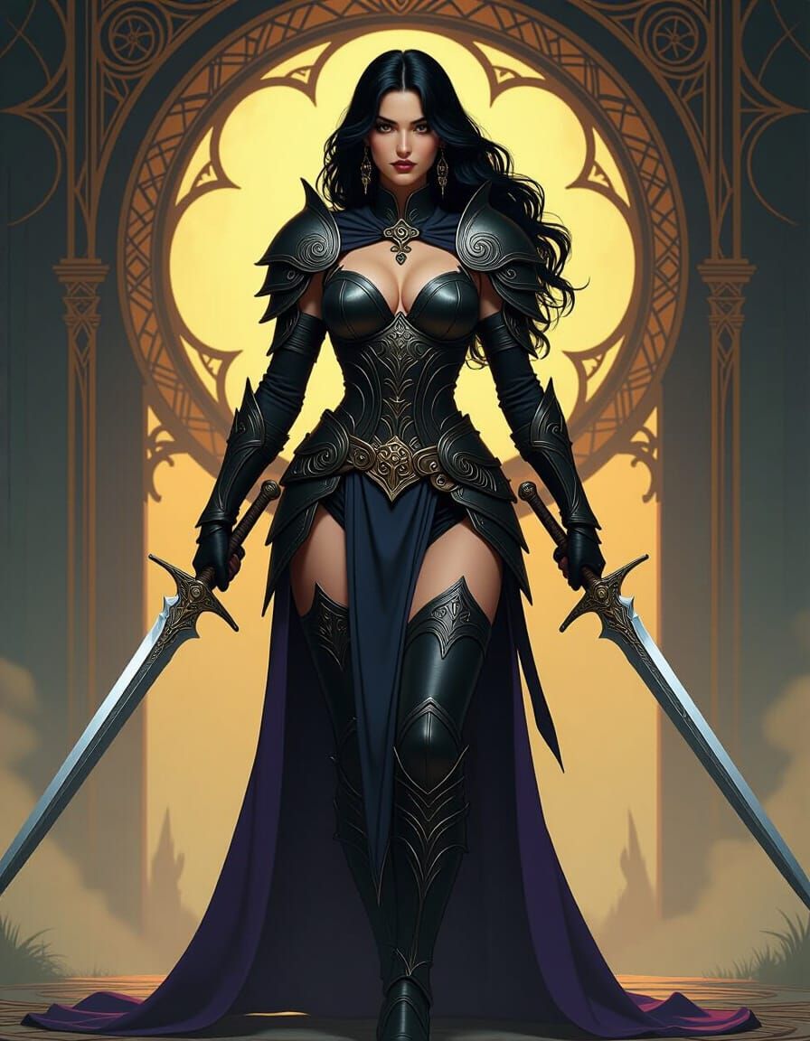 Fantasy Woman Warrior with Scimitars, Digital Painting