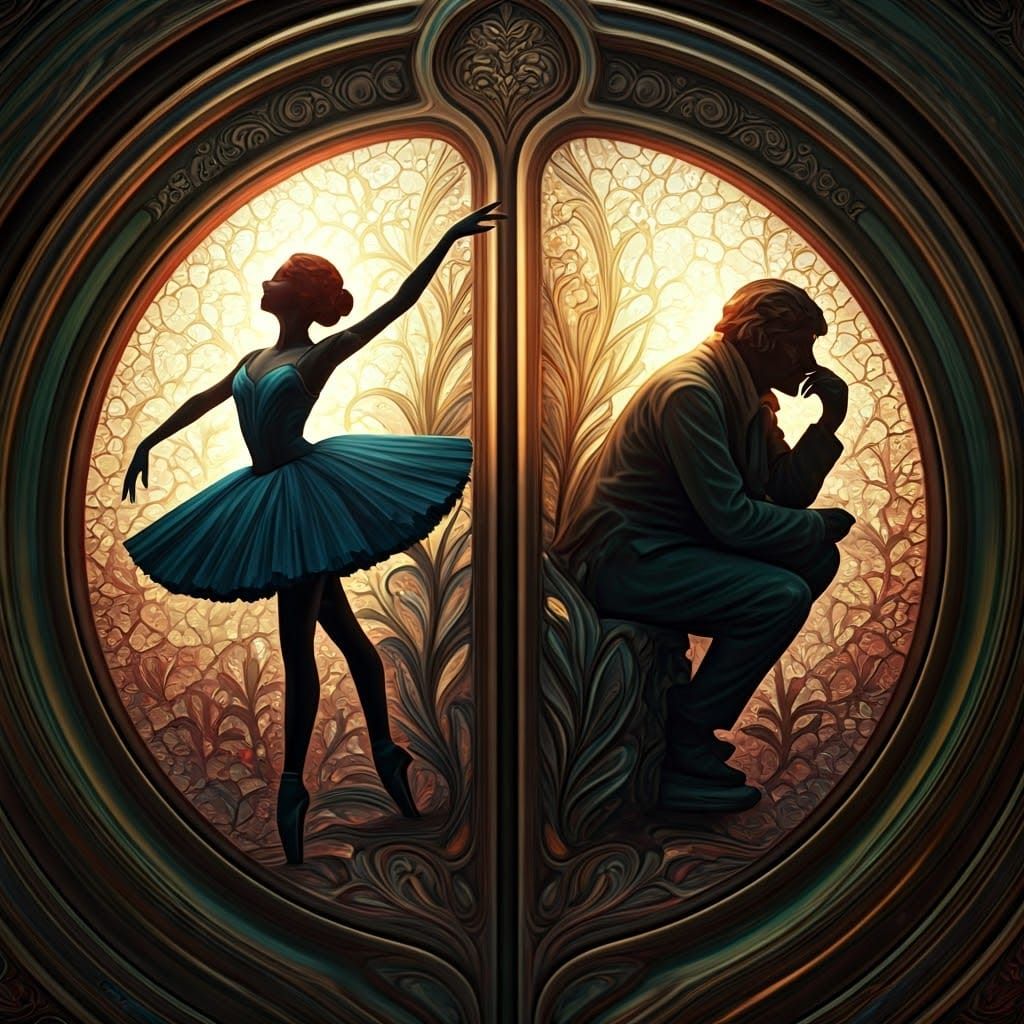 Ethereal Stained Glass Abstraction in Art Nouveau Style