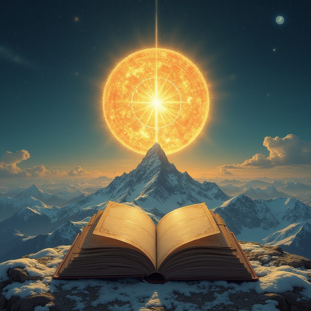 Ethereal Celestial Portal Amidst Snow-Capped Peaks