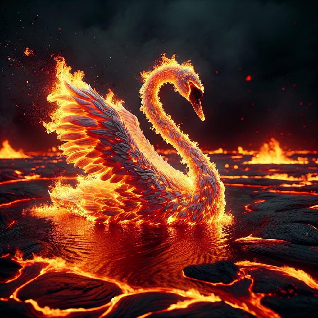 Ethereal Ember Swan Embodies Volcanic Lake