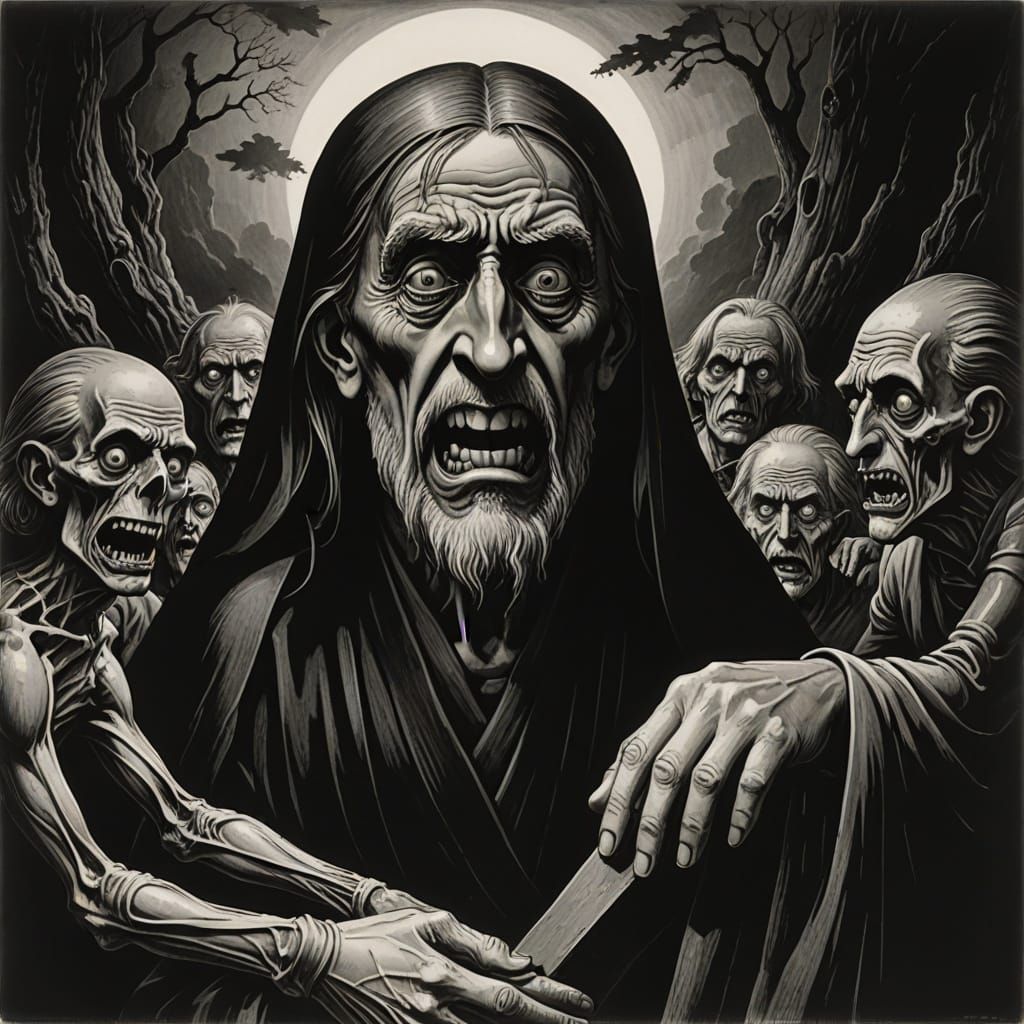 Nightmare Scene Inspired by Barlach, Dix, and Ghibli