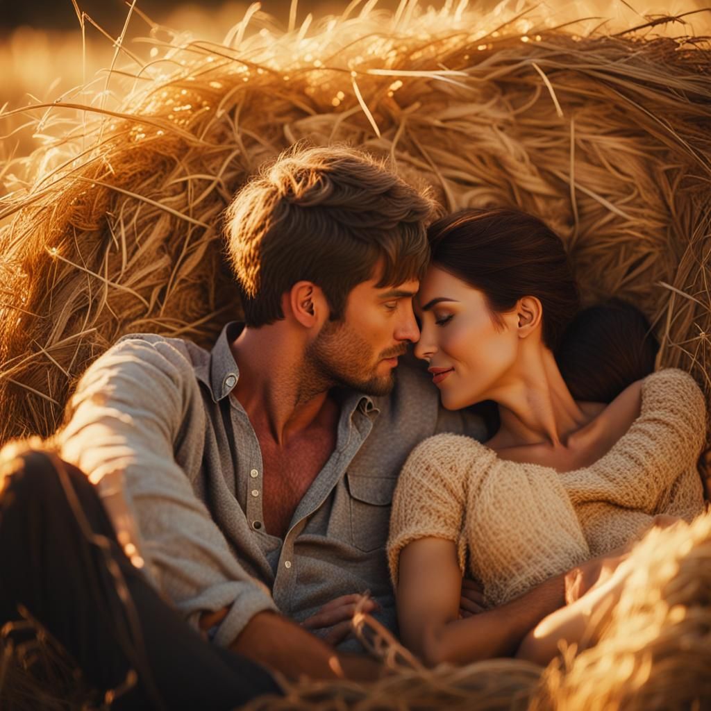 Couple Embracing in Hay: Cinematic Film Still