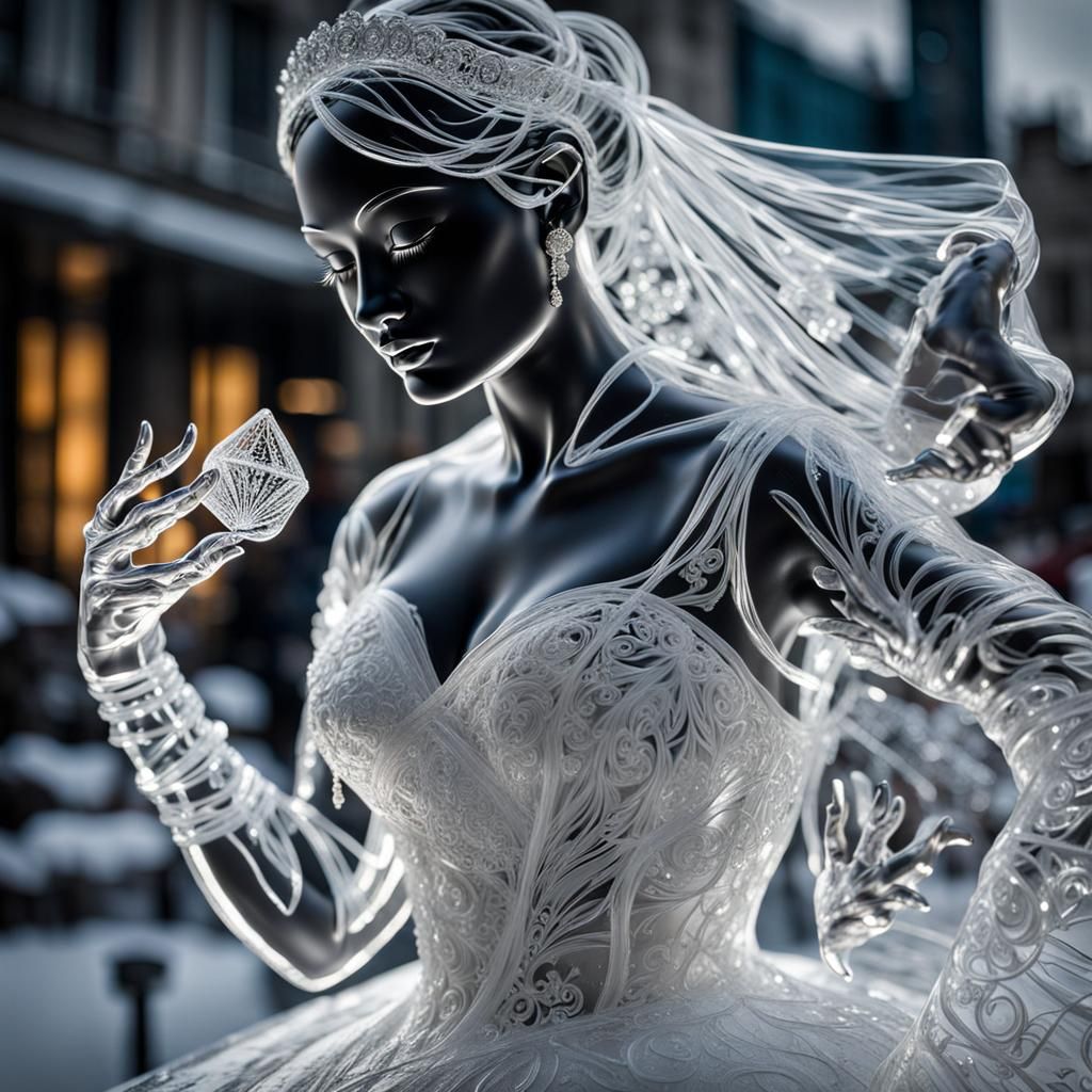 Elegant Ice Bride Sculpture in Realistic Style