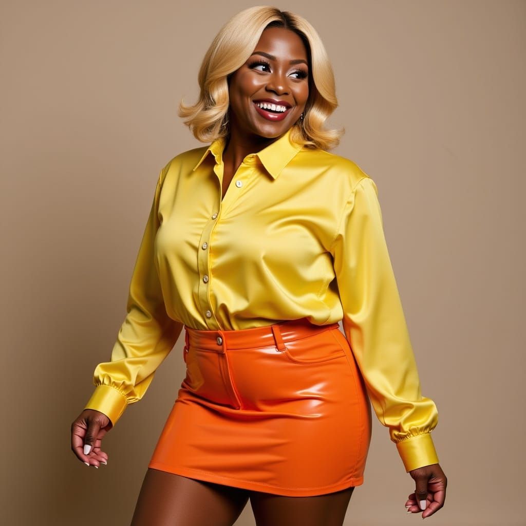 Curvy Woman in Silk and Latex, Hyperreal Style