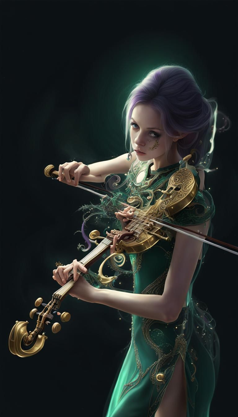 Elven Princess with Fantasy Violin in WLOP Style