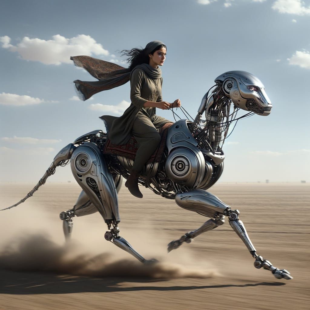 Cyberpunk Rider on Mechanical Steed in 4K