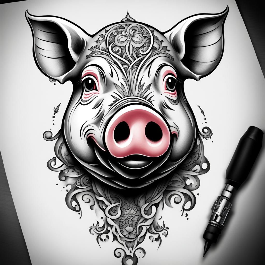 Simple Pig Tattoo Design