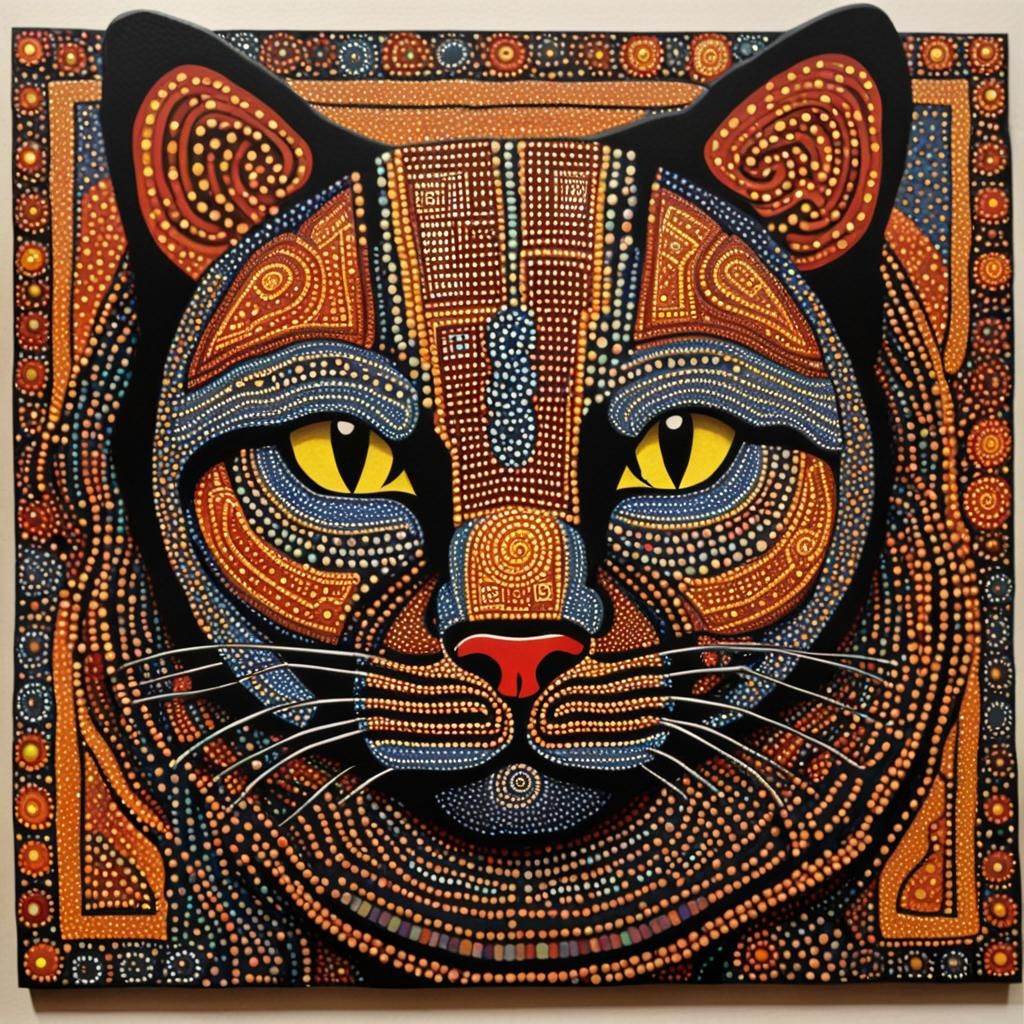 Aboriginal Dot Art Cat in Feng Shui Style
