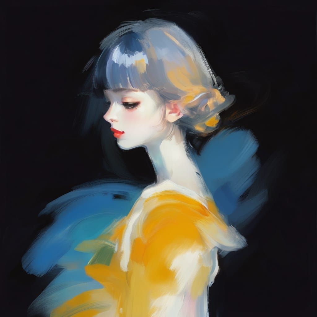 Impressionist Anime Girl in Haute Couture Dress