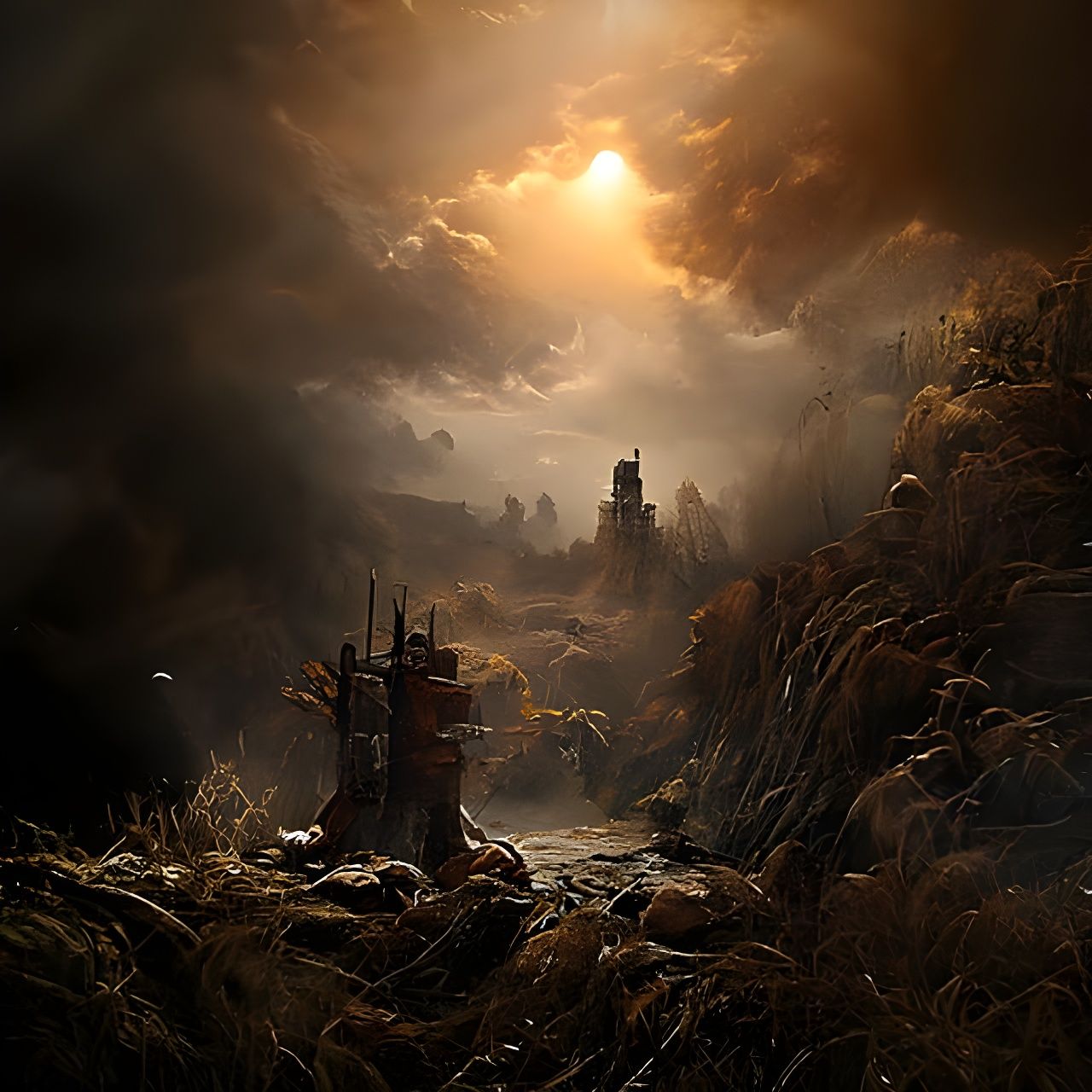 Dystopian Wasteland Landscape in Dark Surreal Style