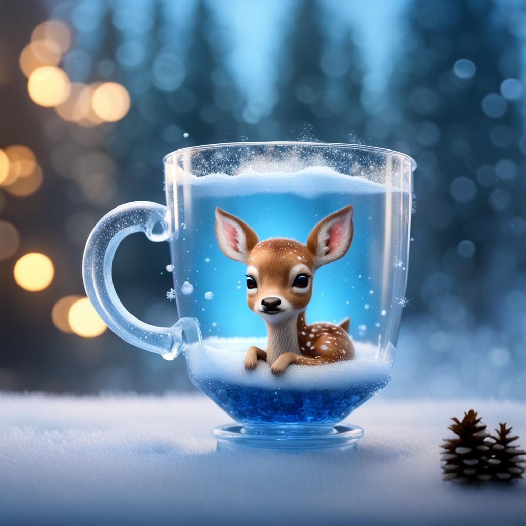 Fawn Sleeping in Frosted Teacup, 3D Render
