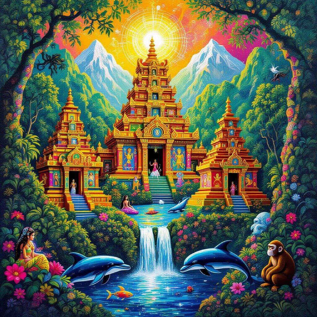 Psychedelic Peruvian Mountain Temple with Wildlife