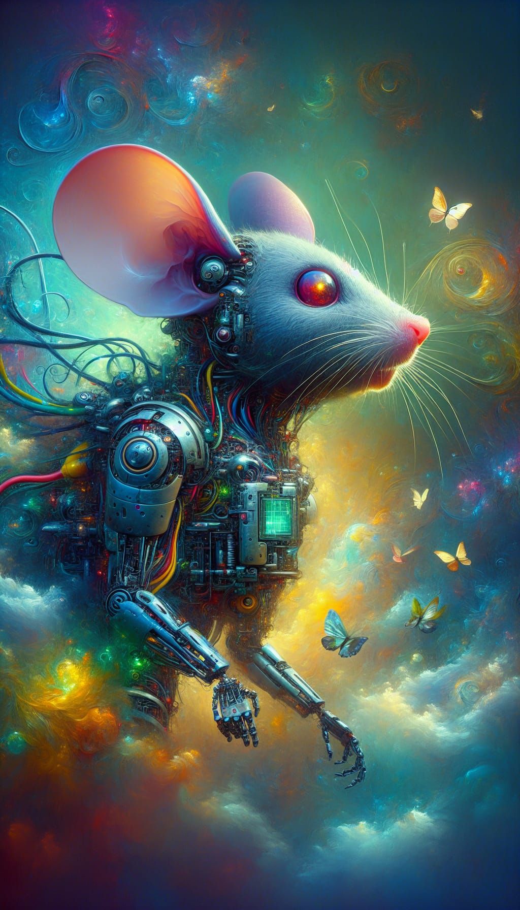 Cyborg Mouse in a Hyperrealistic Fantasy Landscape