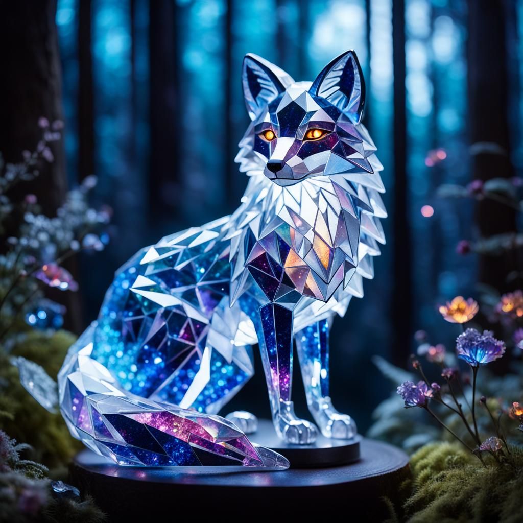 Crystalline Fox in Enchanted Forest