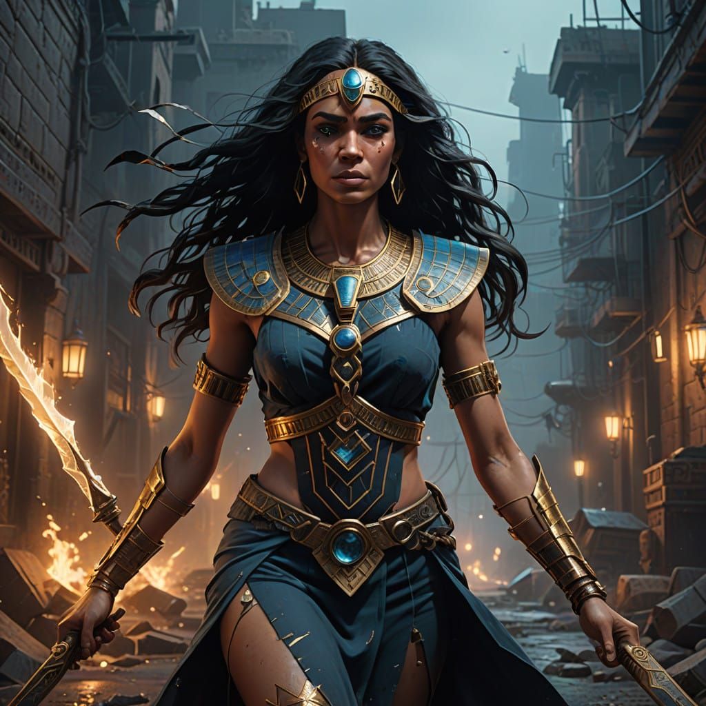 Ancient Egyptian Warrior Woman Swings Knife in Stunning Fant...