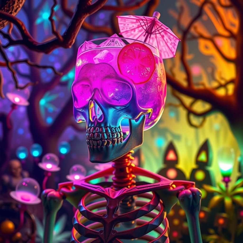 Crystalline Skeleton in Neon Dreamscape