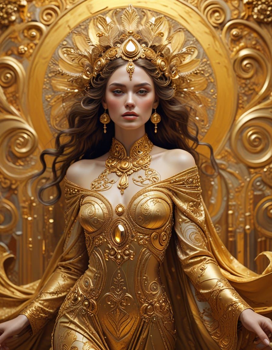 Golden Goddess in Vibrant Expressionism