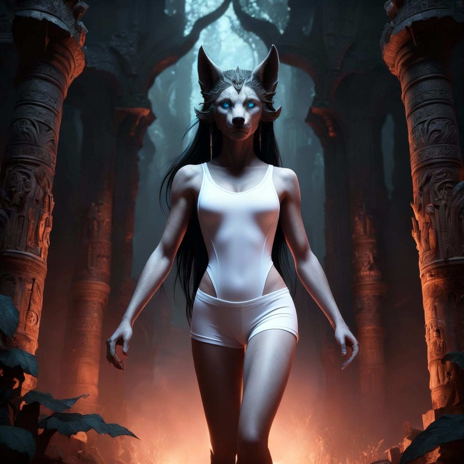 Woman in Tight White Swimsuit and Shorts