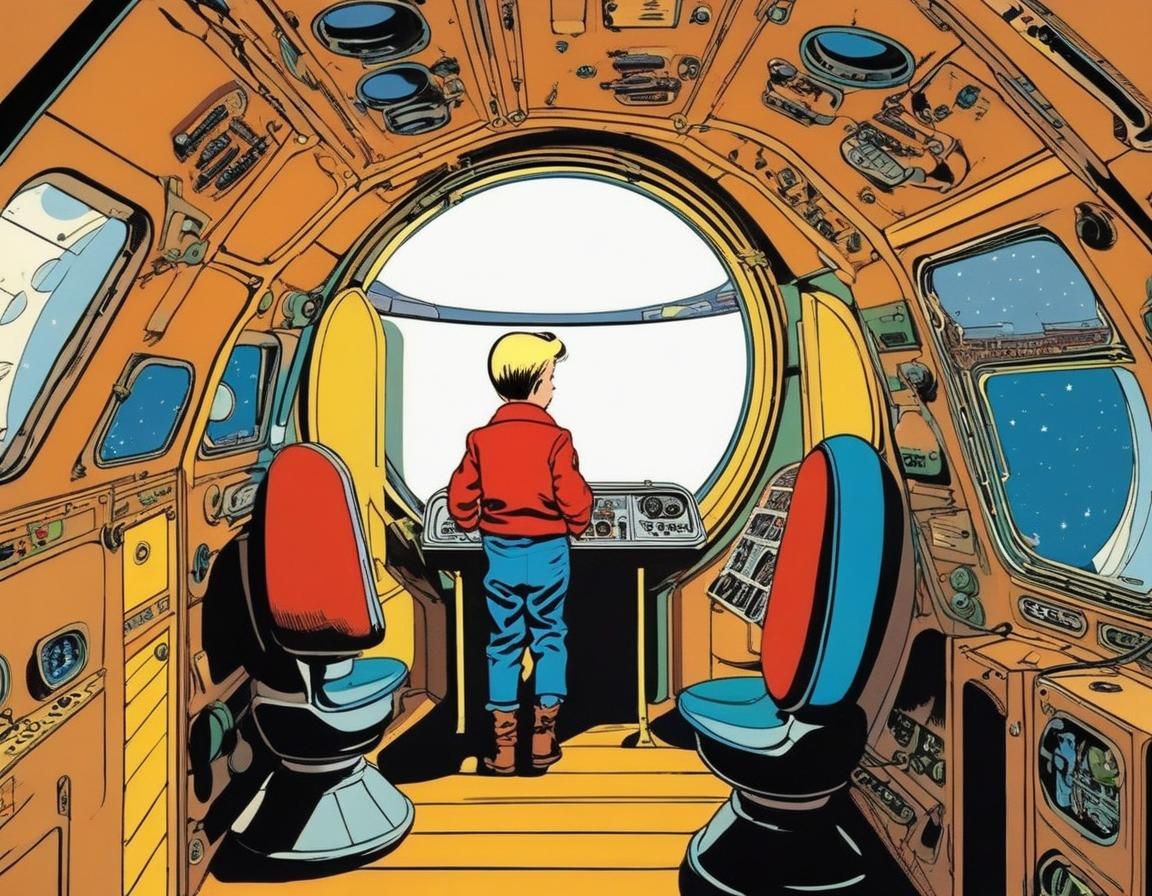 Boy in Spaceship, Retro Comic Art