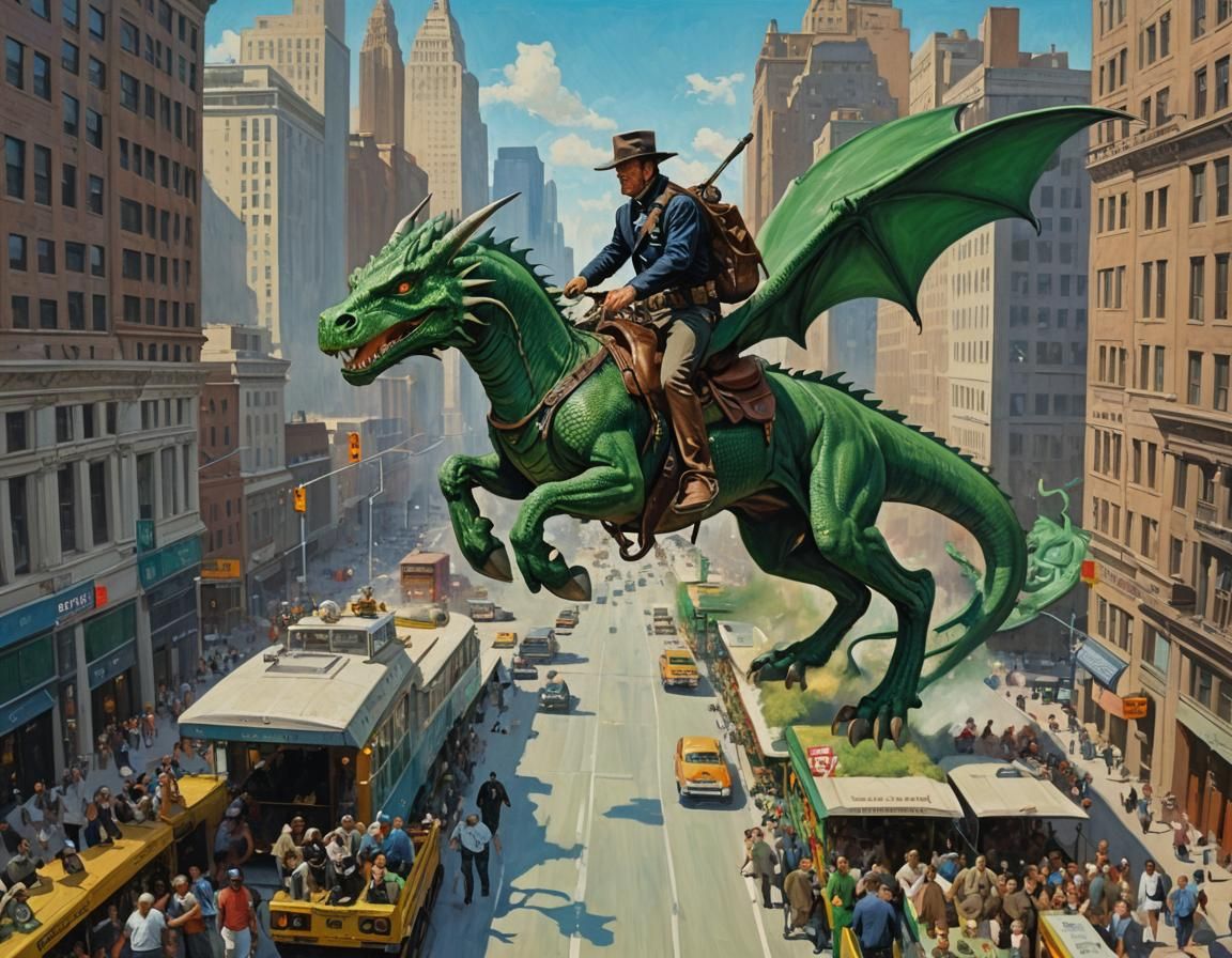 Dragon Rider in the Sky: An Oil Painting