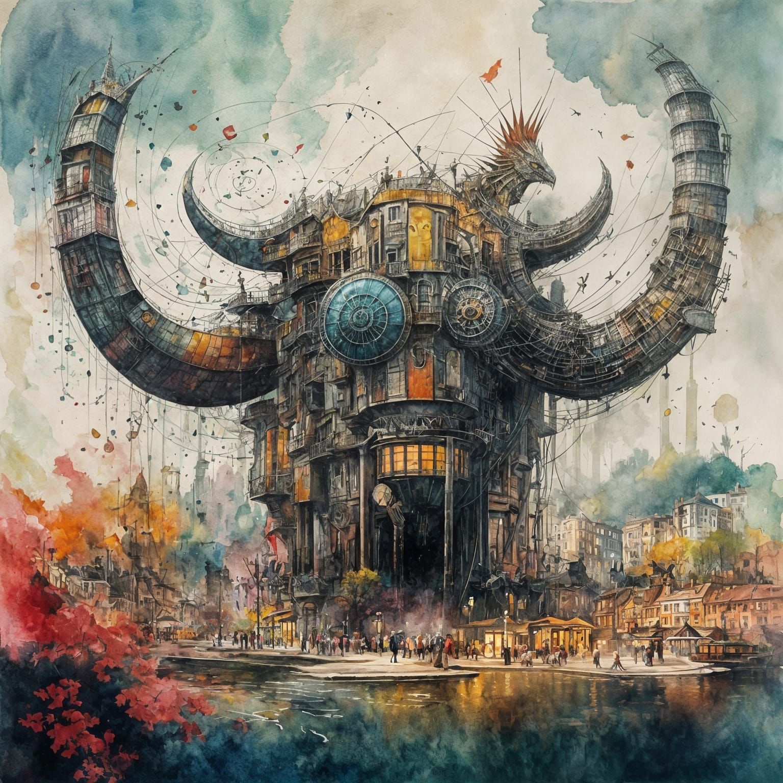 Vibrant Cartoon Monster in Gouache Watercolor Style