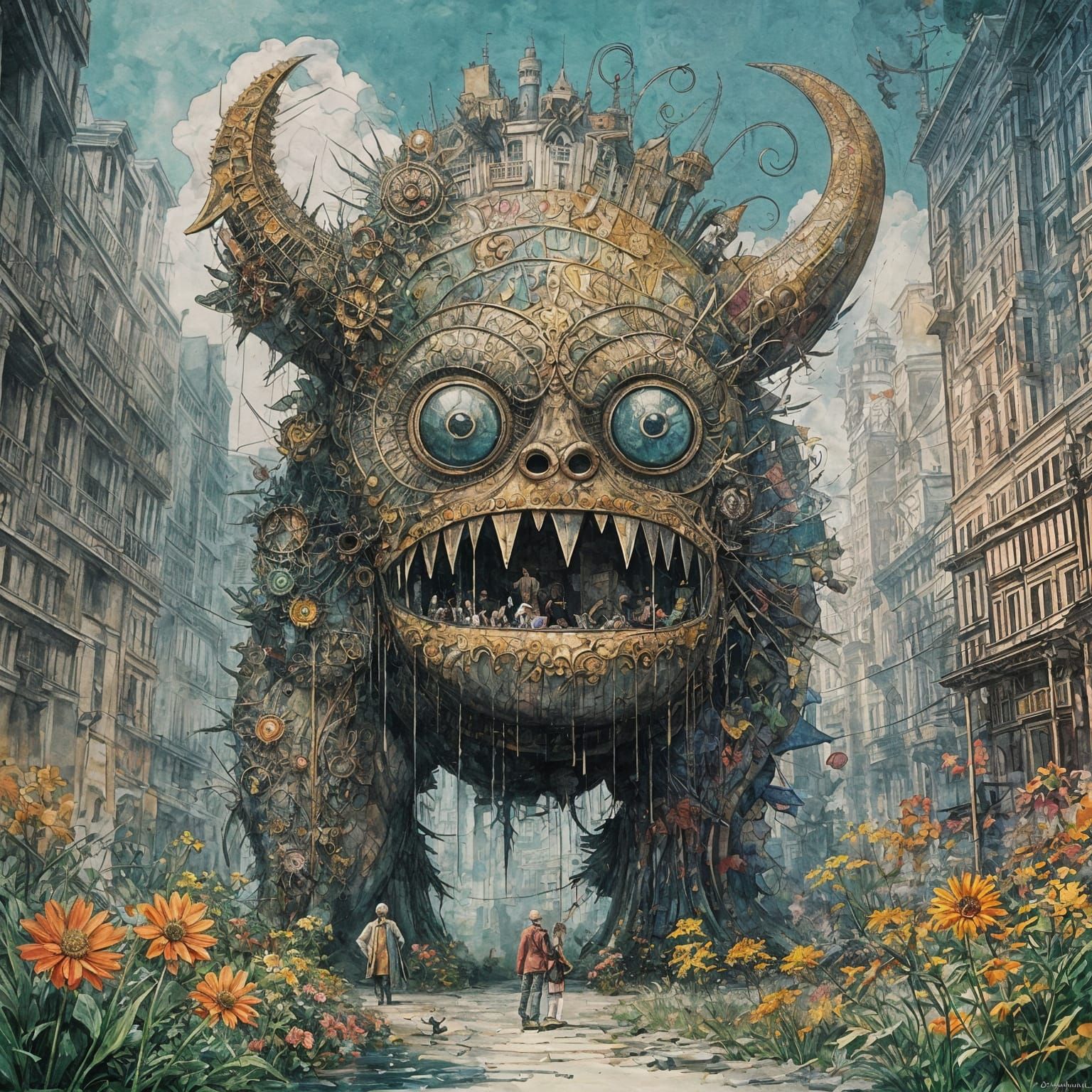 Vibrant Cartoon Monster in Gouache Style