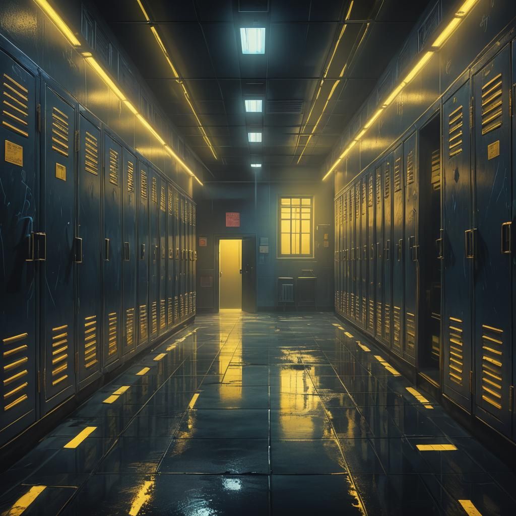 Eerie School Hallway in Dark Fantasy Style