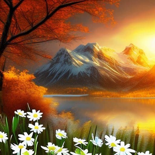 Green Grass and White Daisies in a Field