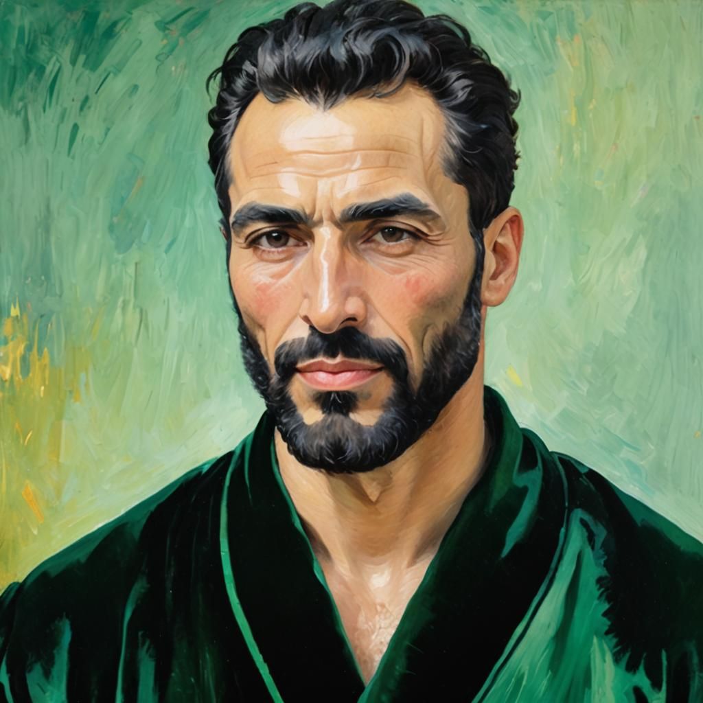 Emerald Robe Portrait: Impressionist Maximalist Oil Painting