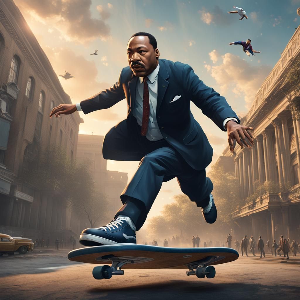 Martin Luther King Jr. Kickflip: Detailed Digital Painting
